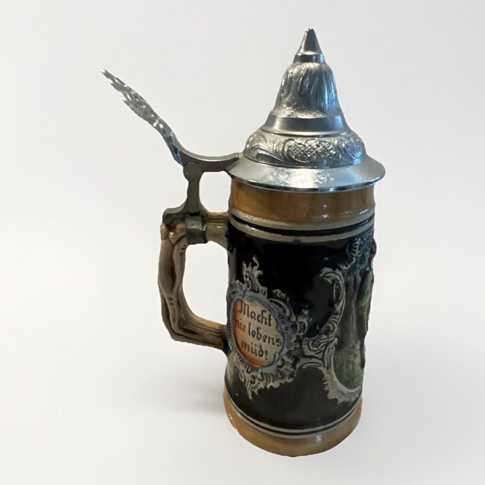 Vintage DBGM German Beer Stein Gold And Blue / Stamped Lid